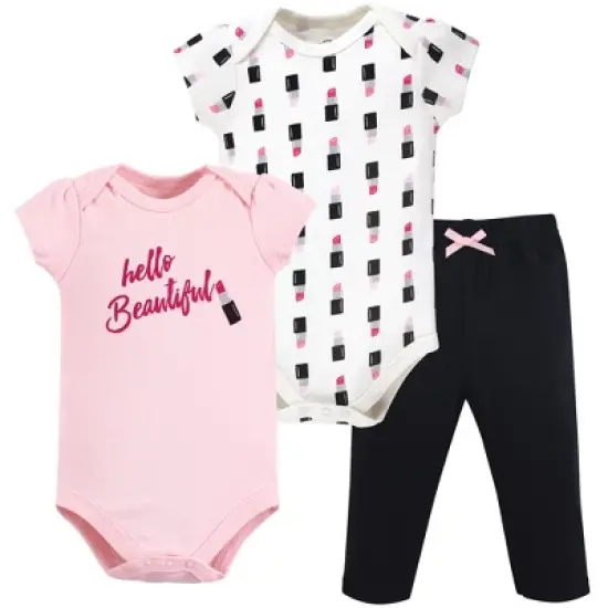 Little Treasure Baby Girl Cotton Bodysuit and Pant Set, Lipstick image {1}