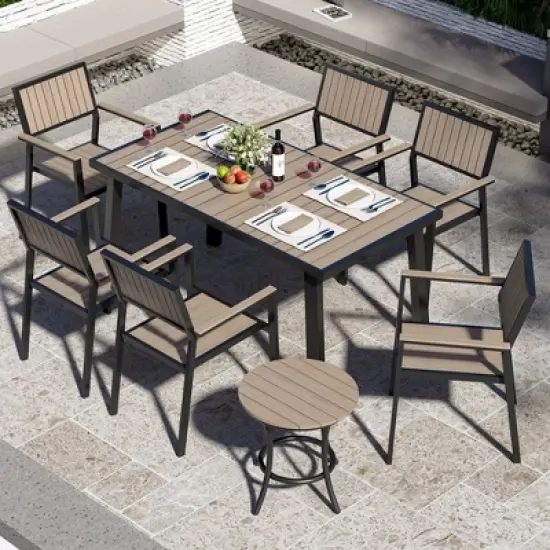 Pamapic 8-Piece Aluminum Outdoor Patio Dining Set with Rectangle Table, Small Side Table and 6-Stackable Chairs image {3}