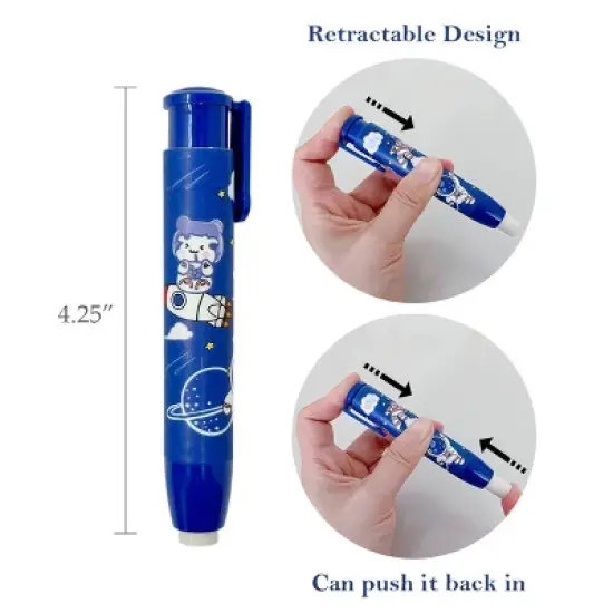 Wrapables Retractable Outer Space Erasers, Clickable Push Button, Stationery Office Supplies (Set of 6) image {1}