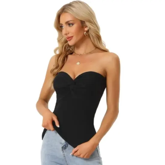 Allegra K Women's Knit Twist Knot Front Off Shoulder Strapless Bandeau Top image {6}