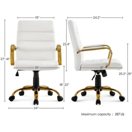 Yaheetech Adjustable Mid-Back Office Chair Executive Chair White image {2}