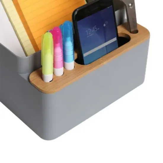 Seville Classics 2 Piece Bamboo Pen and Pencil Caddy Set with Drop-In Dividers, Gray image {1}