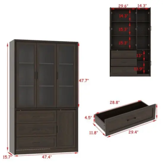 Famapy Modern Kitchen Hutch with Glass Doors,Multi-Drawer Kitchen Organizer,Kitchen Pantry with Storage,Easy Assembly,Perfect for Any Kitchen Layout image {10}