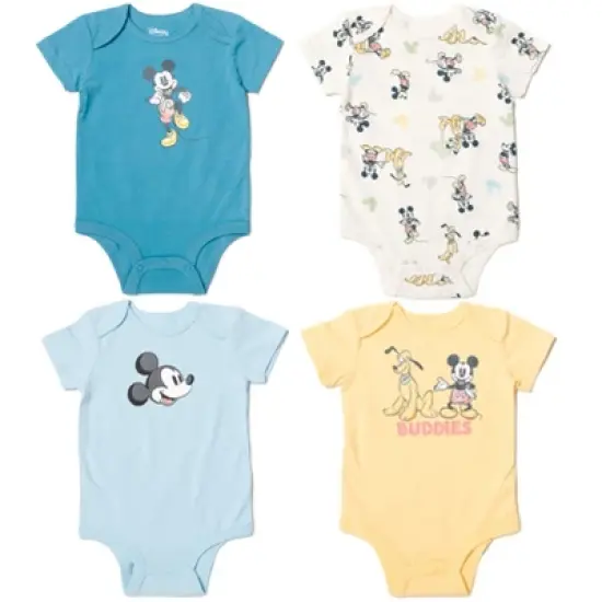 Disney Mickey Mouse Pluto Mickey Mouse Baby 4 Pack Snap Bodysuits Newborn to Infant  image {11}