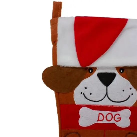 Northlight 17" Red and Brown "DOG" Embroidered Christmas Stocking with Cuff image {2}