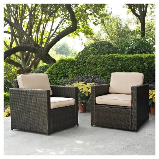 Palm Harbor 2pc Outdoor Wicker Seating Set with Cushions - Two Outdoor Wicker Chairs - Crosley image {1}