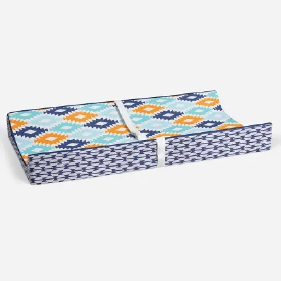 Bacati - Liam Printed Kilim Aqua/Orange/Navy Quilted Changing Pad Cover image {4}