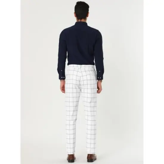 Lars Amadeus Men's Dress Plaid Slim Fit Flat Front Business Pants with Pockets image {4}