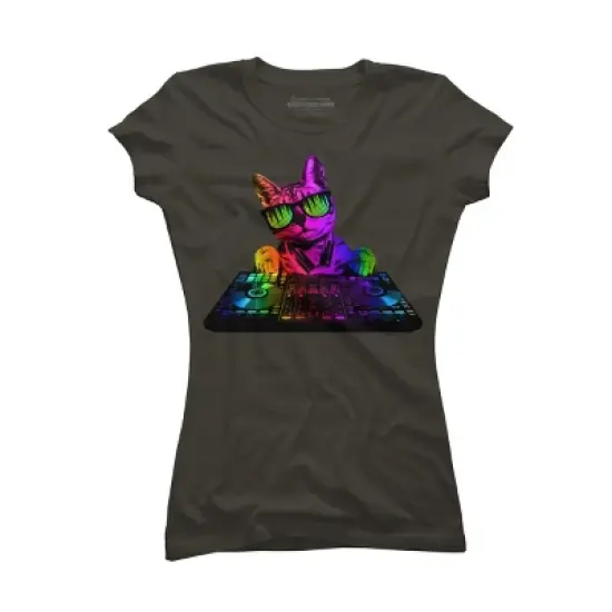 Junior's Design By Humans Cool Cat DJ By clingcling T-Shirt image {6}