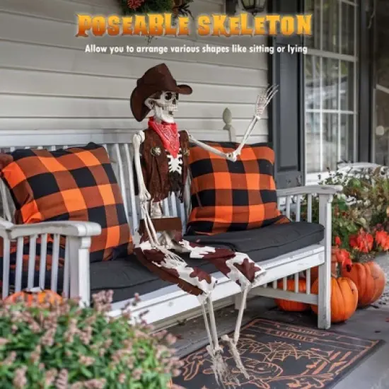 Yescom 5.4 Ft Life Size Cowboy Skeleton with Vulture & Owl Skeleton Halloween Decorations Party 2025 Brown image {2}