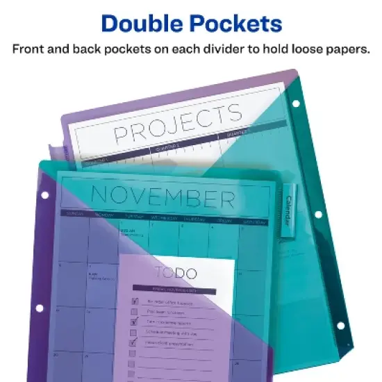 Avery Big Tab Insertable 2 Pocket Dividers for 3 Ring Binders, 5-Tab Sets, Bright Two-Tone Multicolor, 3 Binder Divider Sets (01742) image {6}