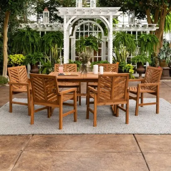 7pc Slatted Extendable Acacia Wood Patio Dining Set - Saracina Home image {2}