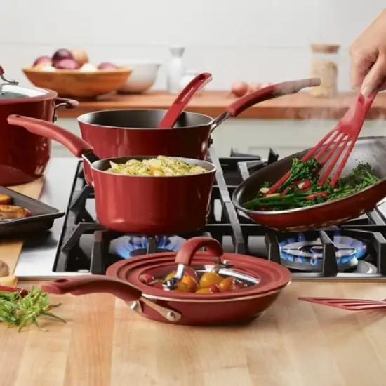 Rachael Ray Cook + Create Aluminum Nonstick Frying Pan Set 2pcRed image {4}