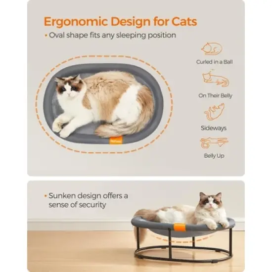 Feandrea Pet Bed, Cat Hammock, Elevated Cat Bed for Multiple Cats, with Removable Washable Mesh, for Pets up to 28 lb, Oval, Gray image {2}