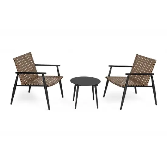 FIONECA 3-Piece Outdoor Chat Set with 2 PE Rattan Chairs and Black Steel Side Table with Tempered Glass Top image {2}