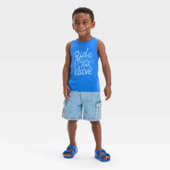 Toddler Boys' Short Sleeve Ride The Wave Tank Top - Cat & Jack&trade; Blue image {3}
