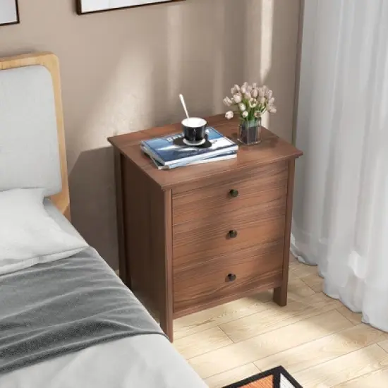 Tangkula 3-Drawer Nightstand Wooden Bedside Table Modern Side End Table Walnut image {1}