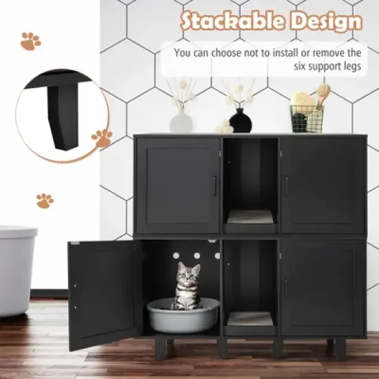 Tangkula Cat Litter Box Enclosure TV Stand Cabinet Hidden Cat House Washroom W/ 2 Doors image {4}