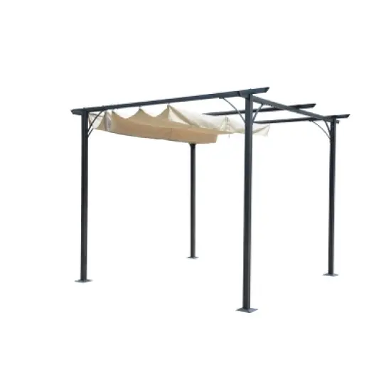 10' Retractable Roman Shade Pergola Canopy - Blue Wave image {3}