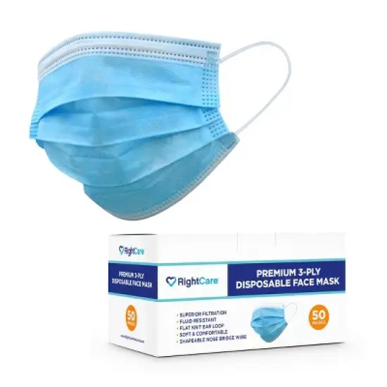 RightCare 3-Ply Disposable Face Masks for General Use Protection, Light Blue, Multiple Quantities image {5}