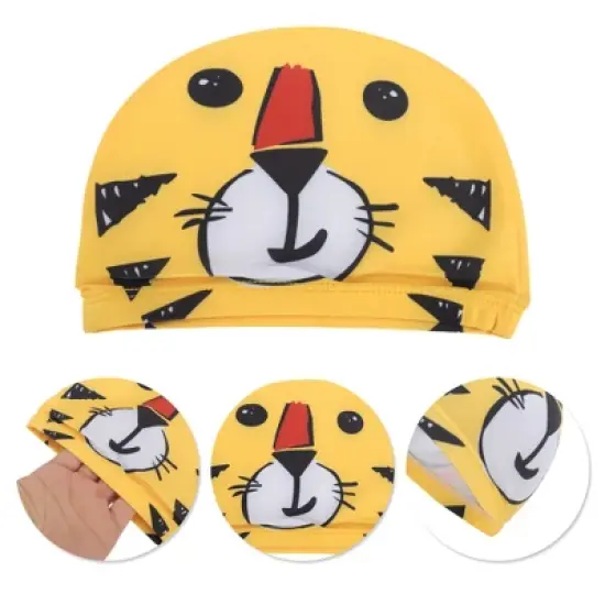 Unique Bargains Kid's Polyester Tigers Pattern Swim Cap Yellow Black 1 Pc image {2}