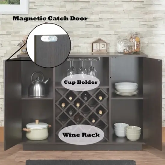 Gulches Espresso Wine Server with 18 Bottle Rack, Cup Holder and Storage Sleek Rectangular Design for Modern Spaces image {2}