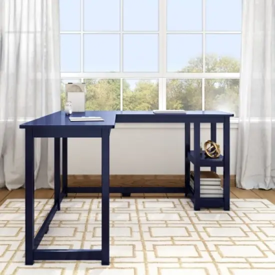 Plank+Beam Solid Wood Corner Desk for Home Office, Gaming, Computer with Storage Shelves image {3}