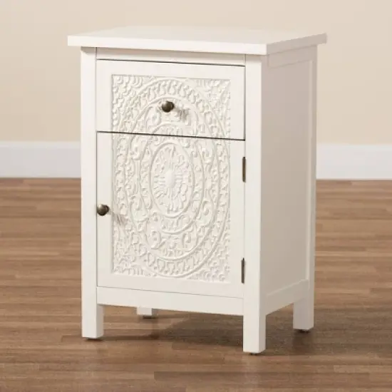 Lambert Wood 1 Drawer Nightstand White - Baxton Studio image {9}