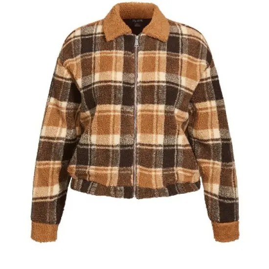 Women's Plus Size Scottie Jacket - toffee check | CITY CHIC image {2}