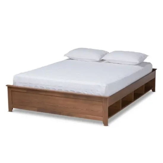 Anders Wood Platform Storage Bed Frame with Built-In Shelves Ash Walnut - Baxton Studio image {6}