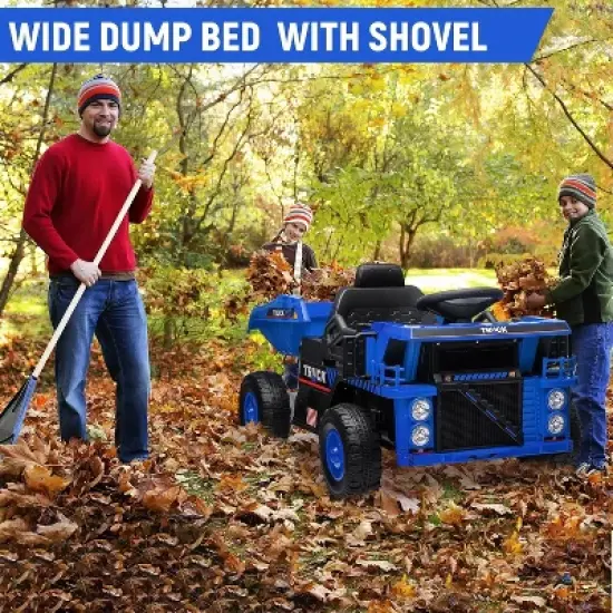 12V Kids Ride-On Dump Truck, RC Electric Construction Vehicle w/Dump Bed & Shovel, 4-Wheel Shock Absorption, for Boys & Girls image {4}