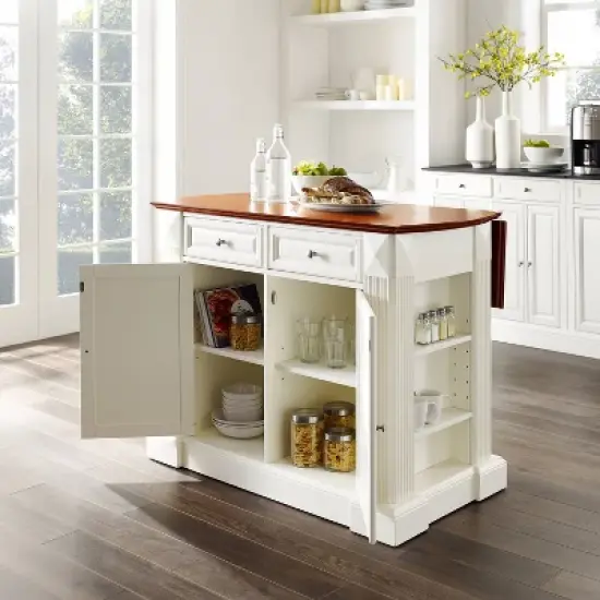 Drop Leaf Breakfast Bar Top Kitchen Island - White - Crosley image {7}
