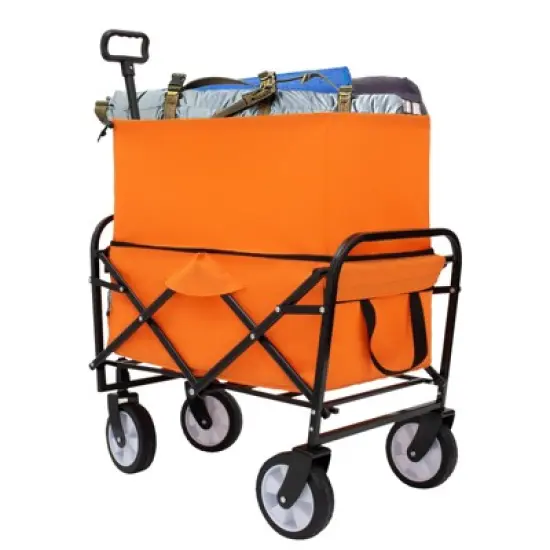 DSVIMOY Extention Collapsible Foldable Wagon Cart, Grocery Cart for for Camping Shopping Sports Gardeing Fishing, Orange, 25.98"*17.32"*37.4" image {3}