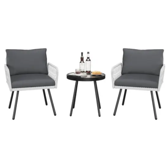 TROPOW 3-Piece Grey Outdoor Patio Furniture Set &uml;C L-Shaped Rattan Sofa with Coffee Table & Cushions for Garden/Balcony (Boho Style) image {5}