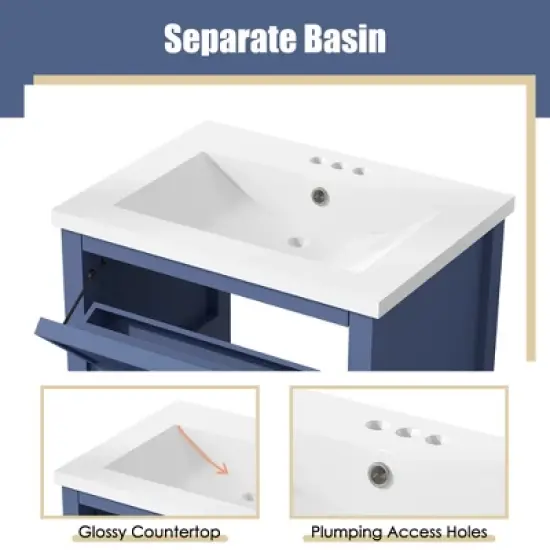 24" Bathroom Vanity with Ceramic Sink, Modern Storage Cabinet with 2 Drawers, Single Basin Vanity Top with Anti-Spill Hole - ModernLuxe image {5}