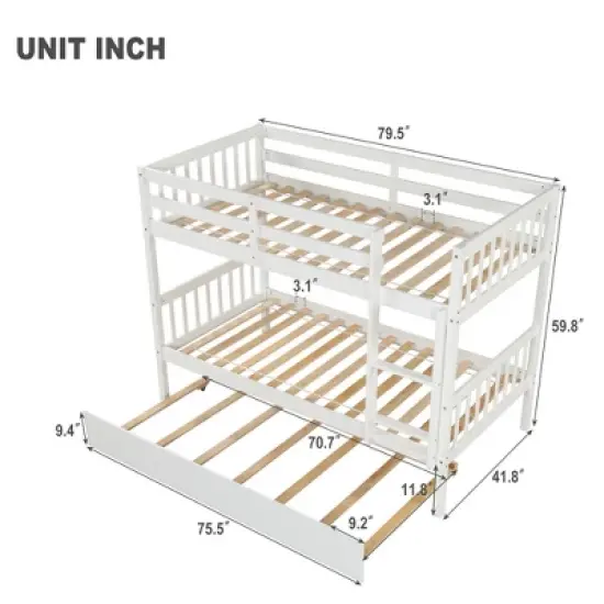 Twin Over Twin Wood Bunk Bed with Trundle, Safety Rail and Ladder-ModernLuxe image {3}