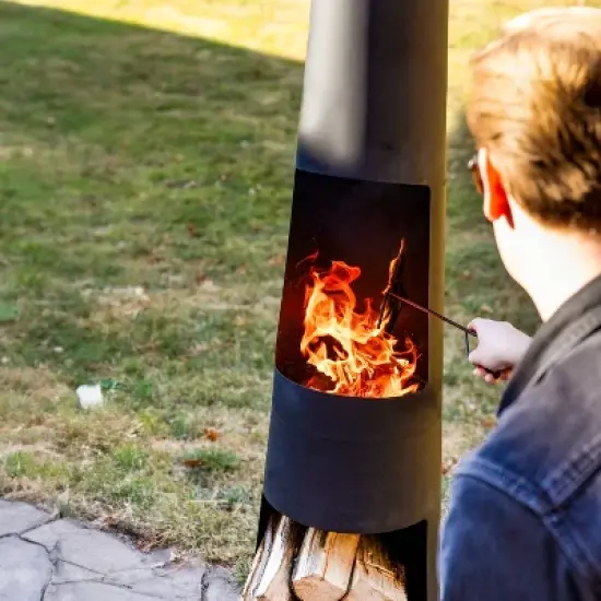 Sunnydaze Steel Chiminea with Built-In Log Holder - Black - 59" H image {6}