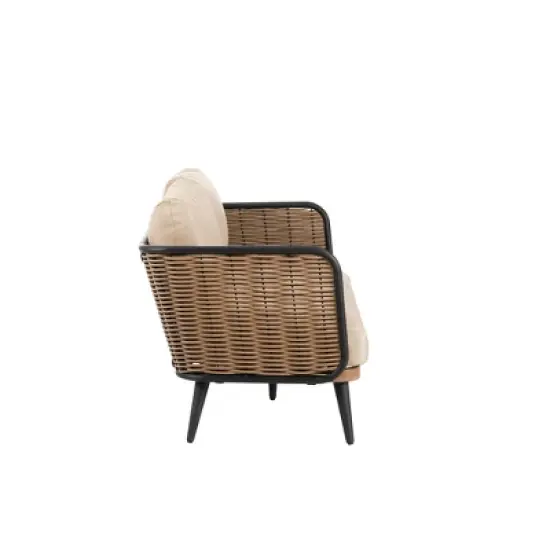 Christopher Knight Home Bobby 58" Patio Rustic Iron and Rattan Loveseat with Cushions image {3}
