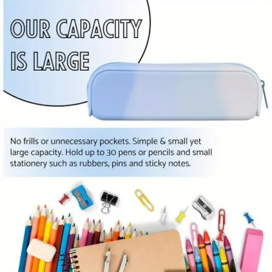 INFURNIC Pencil Cases Kids Large Capacity Waterproof Zipper Pouch Extra Big Pencil Bag for School Supplies Art Tools, Blue, 8.3"*2.8"*0.5" image {2}