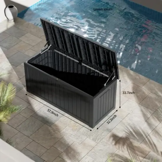 FURNIinspire Deck Boxes, Outdoor Storage Box with Waterproof Function for Gardening Tools, Pool Supplies, Patio Furniture, Black, 57.87"*32.24"*33.66" image {3}