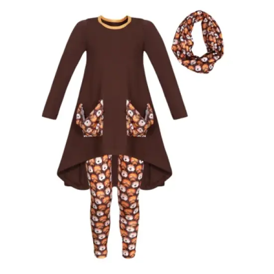 Girls Furry Friends Slouch Pocket Tunic, Scarf & Legging Set - Mia Belle Girls image {1}