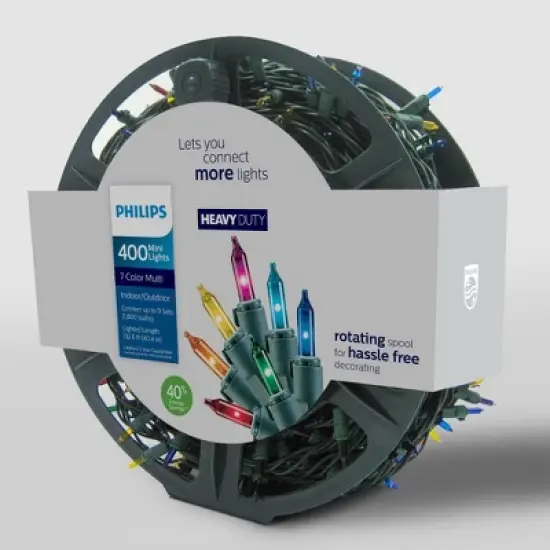 Philips 400ct Heavy Duty Incandescent Smooth Mini String Lights Spool Multicolored image {1}