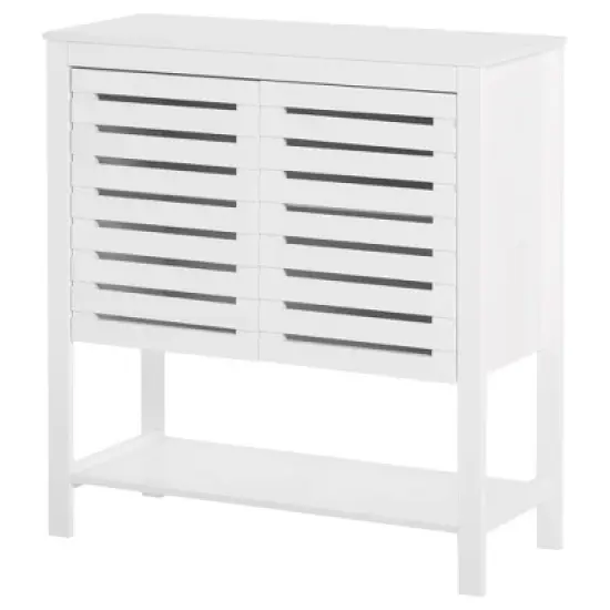 HOMCOM Buffet Sideboard Storage Cabinet with Slat Double Doors, Enclosed Adjustable Shelf and Open Bottom Shelf, White image {3}