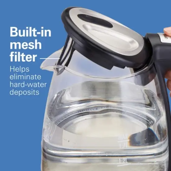 Hamilton Beach 1.7L Glass Variable Temp Kettle 40941R: Electric Tea Maker, 1500W, Hand Wash, Silver, Plastic Handle & Lid image {6}