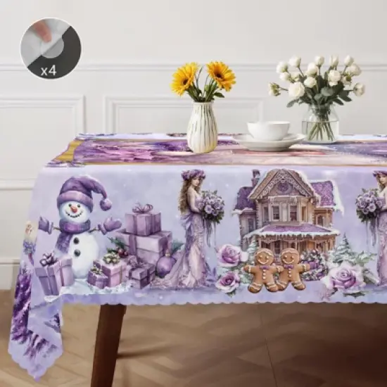 LOVEVOOK Merry Christmas Tablecloth, Christmas Tree Tablecloth, Stain Resistant Dining Table Cover for Holiday Decor image {3}