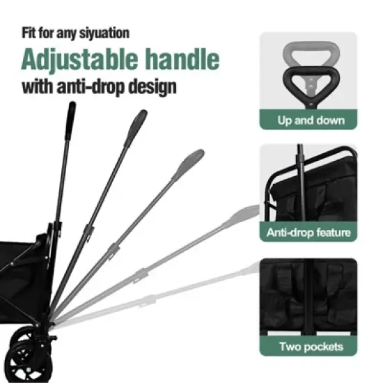 RISOKEYS Collapsible Folding Wagon Cart 220Lbs Capacity,With Adjustable Handle & All-Terrain Wheels for Beach,Camping,Outdoor image {3}