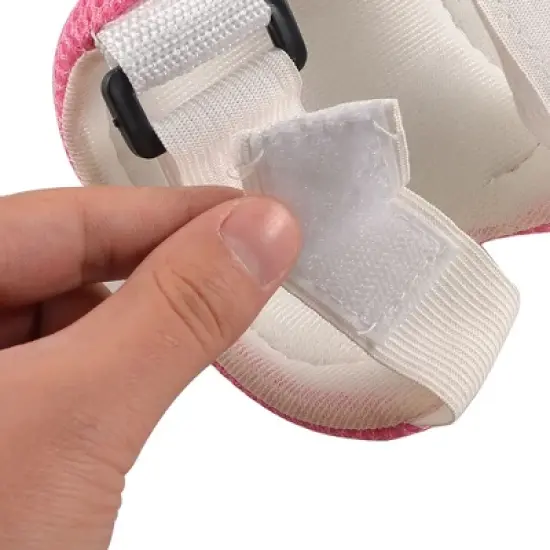 Unique Bargains Cycling Roller Skating Plastic Wrist Elbow Knee Support Brace 6 in 1 Set Protective Pads Pink White 4.9" x 3.9" image {7}