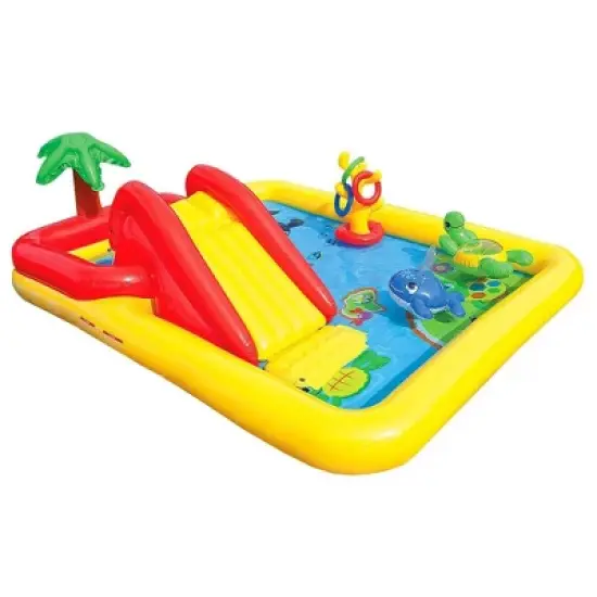 Intex Dinoland Backyard Kiddie Inflatable Swimming Pool and Inflatable Ocean Play Center Pool with Slides, Water Sprayers, Toys, and Games image {2}