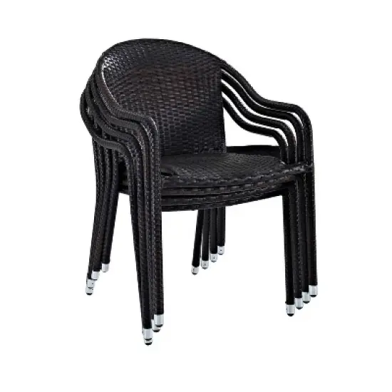 Palm Harbor 4pk Outdoor Wicker Stackable Chairs - Brown - Crosley image {4}