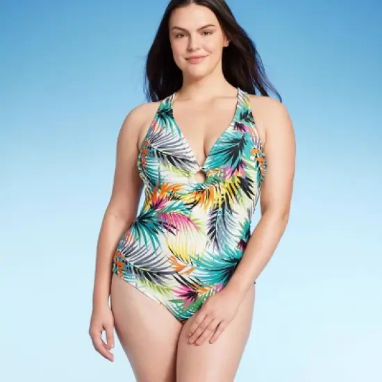 Women's Plunge Ring Detail One Piece Swimsuit - Shade & Shore&trade; Multi Tropical Print image {2}